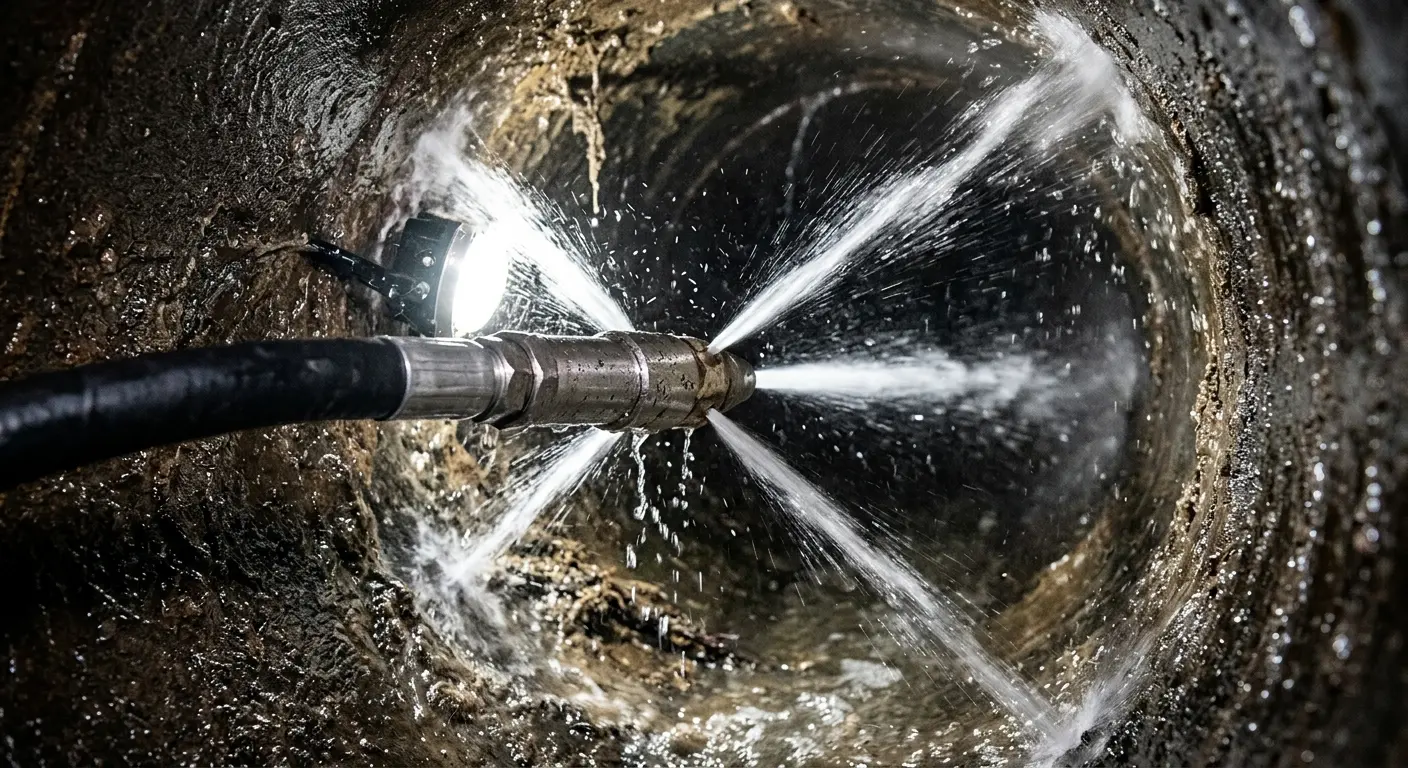 High-pressure hydro jetting nozzle cleaning sewer pipe for Storm Drain Cleaning in Haddon Heights